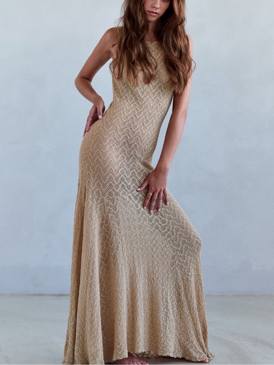 Zara Dresses & Skirts - Zara NWT light tan textured Sleeveless Maxi Dress - summer knit semi sheer